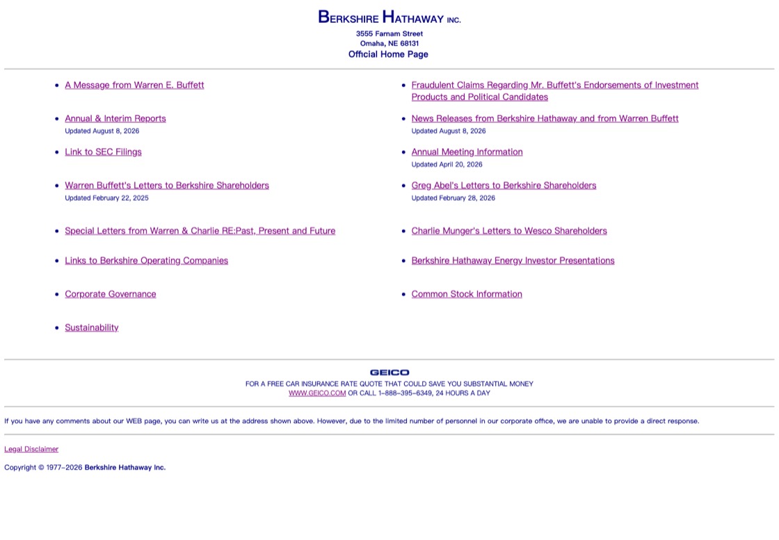 Berkshire Hathaway 官網首頁